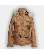Womens sheepskin women Coat with removeable hood 
