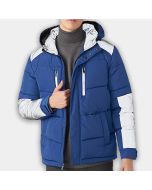 Puffer Leather Jacket White and blue leather Jacket With Hood