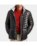Leather Jacket Puffer Black Color Real Leather