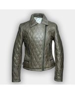 Women Fashion Real Leather Motorbike Jacket Olive Green Stylish Design