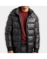 Leather Puffer Jacket Hooded Real Leather Coat Top Quality 