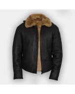 Biker Style Black Flying Shearling Real Leather Jacket