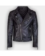 Mens Leather entire Brando Biker Style Quilted Black Motorcycle Leather Jacket