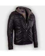 Mens Black Bomber Lambskin Real Leather Jacket With Hood New LJ-12