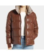 Women Puffer Leather Jacket Genuine Leather Top Quality PJ-19