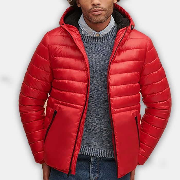 Leather Puffer Jacket Real Leather Removeable Hood