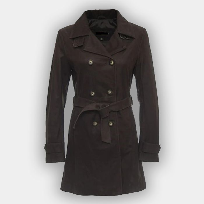 Women Fashion Real Leather Coat Brown 