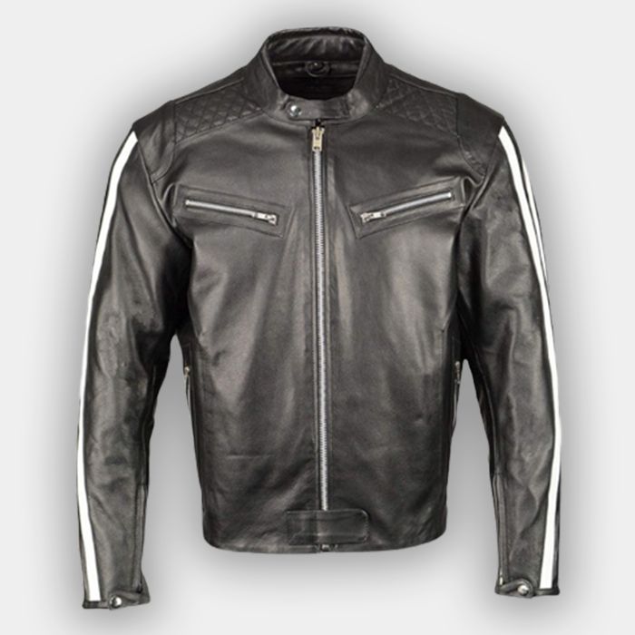 Mens Cafe Racer Biker Style Real Sheepskin Leather Jacket For Men With Removable Waistcoat Warm Inner