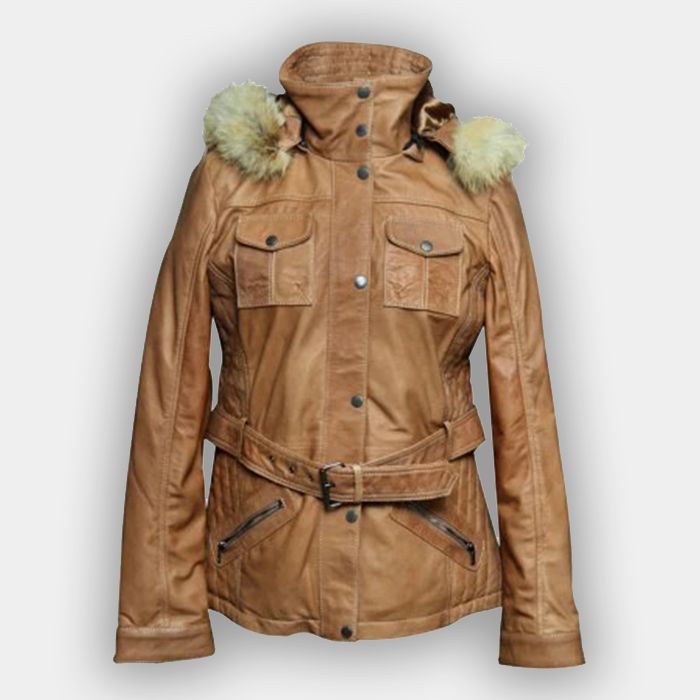 Womens sheepskin women Coat with removeable hood 