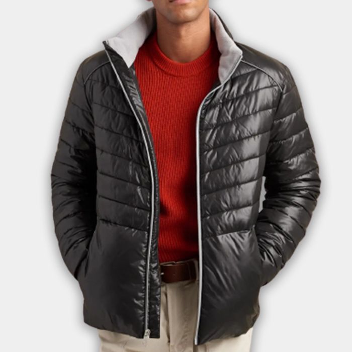 Leather Jacket Puffer Black Color Real Leather