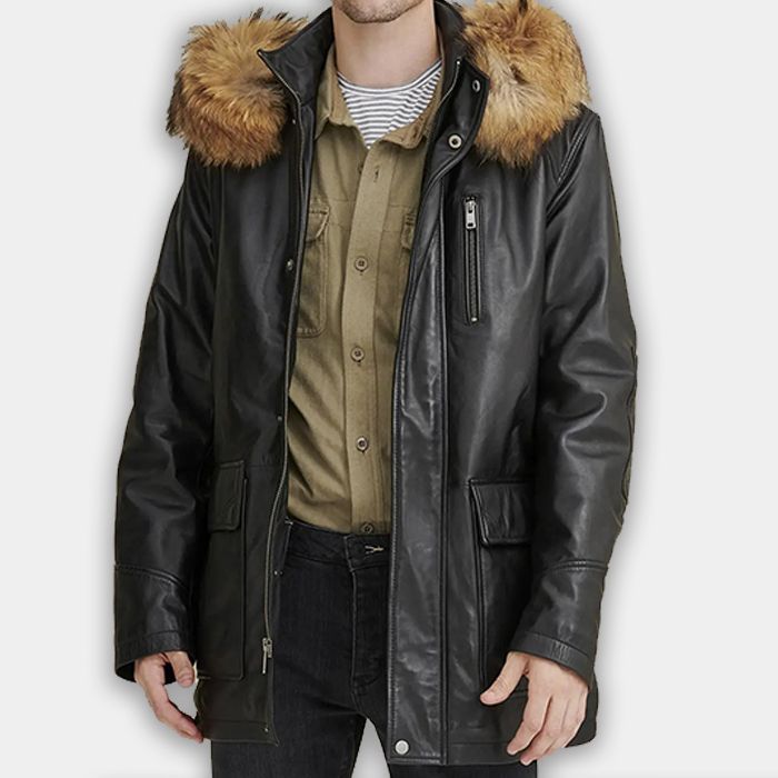Leather Puffer Jacket Real Leather Removeable Hood