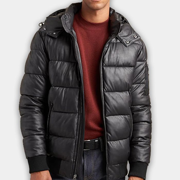Leather Puffer Jacket Hooded Real Leather Coat Top Quality 