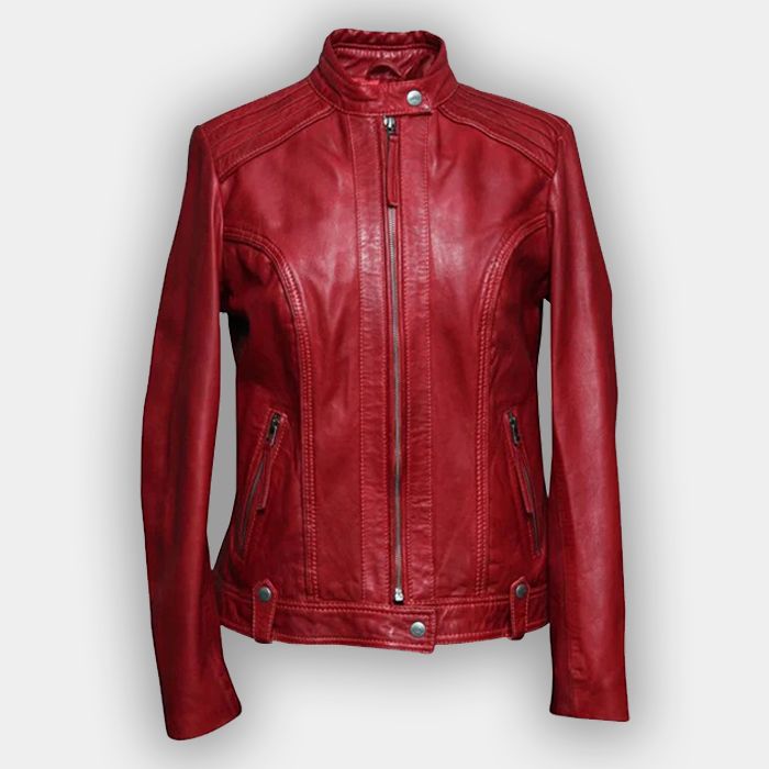 Full Sleeve Red Leather Jacket Girls Fashion Leather Jacket