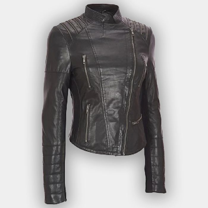 Women Black Leather Jacket Full sleeve real leather