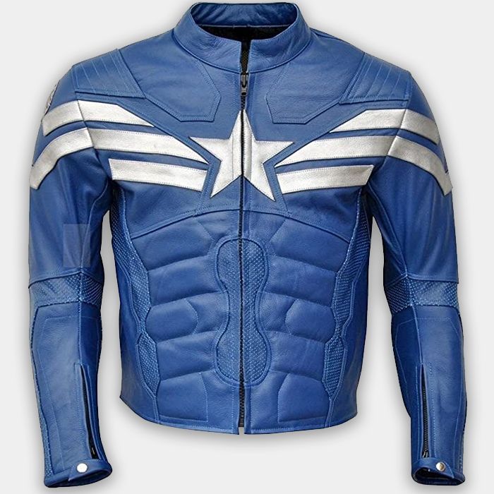 Leather Jacket Captain America Motorcycle Racing Motorbike 