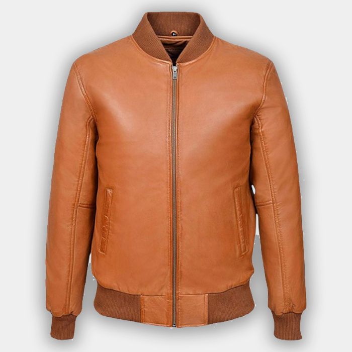 70S Mens Leather Bomber Jacket Classic Tan Real Leather Jacket new