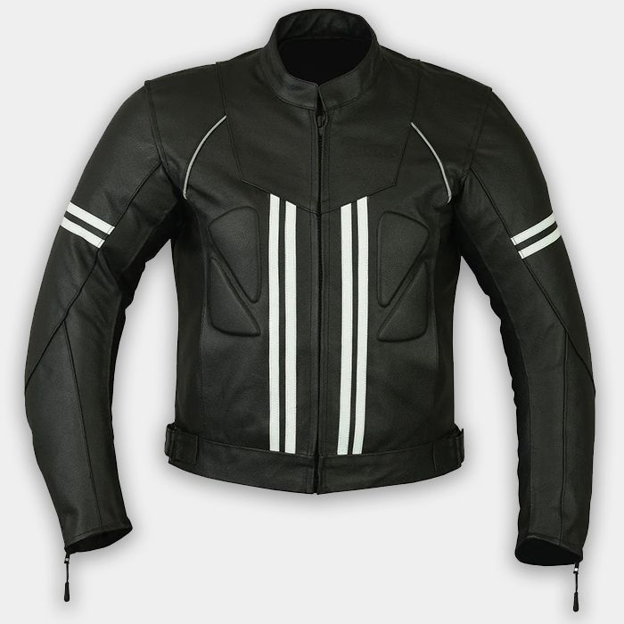 Motorbike Genuine Leather Motorcycle Biker Riding Jacket Men Black with White lining