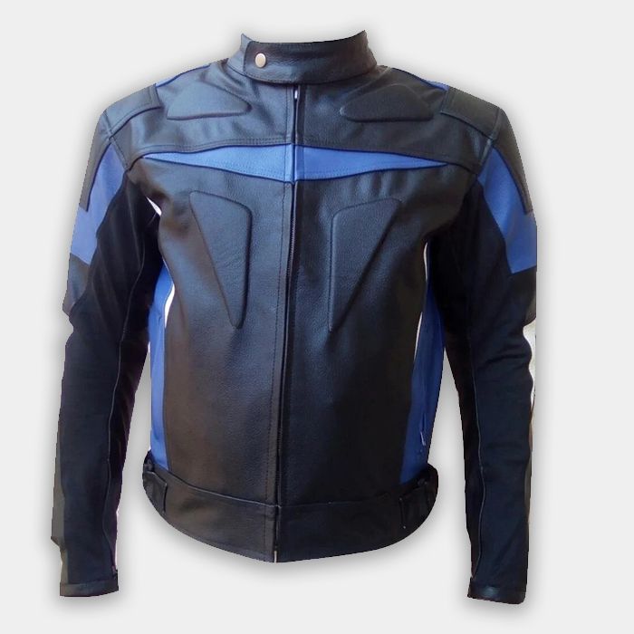 Mens Fashion Real Leather Motorbike Jacket Black and dark blue
