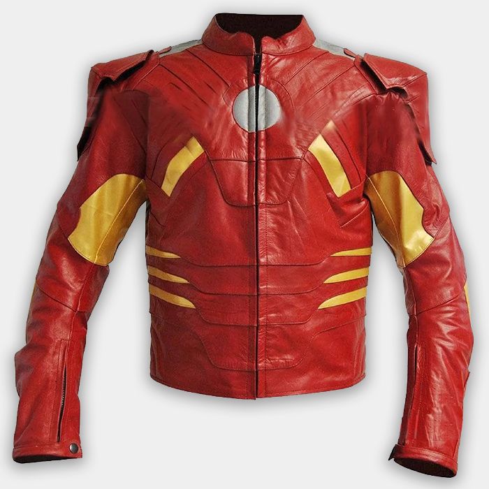Fashion Iron Man Real Leather Motorbike Jacket Red New
