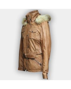 Womens sheepskin women Coat with removeable hood 