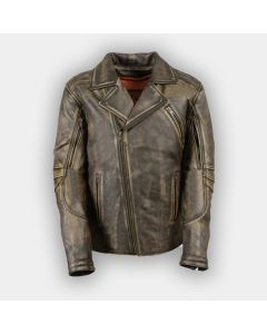 Men’s Brown Distressed Leather Police Jacket Real Leather