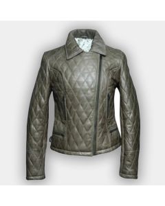 Women Fashion Real Leather Motorbike Jacket Olive Green Stylish Design