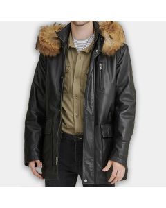 Leather Puffer Jacket Real Leather Removeable Hood