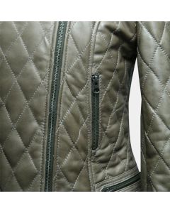Women Fashion Real Leather Motorbike Jacket Olive Green Stylish Design