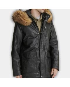 Leather Puffer Jacket Real Leather Removeable Hood