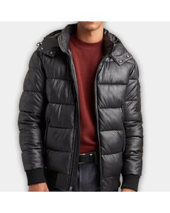 Leather Puffer Jacket Hooded Real Leather Coat Top Quality 