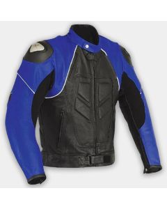 Men Motorbike Genuine Leather Motorcycle Biker Riding Jacket Black and Blue