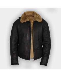 Mens Real Shearling Sheepskin Leather Flying Jacket