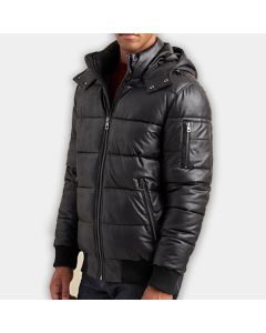 Leather Puffer Jacket Hooded Real Leather Coat Top Quality 