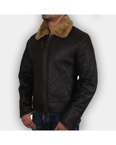 Mens Real Shearling Sheepskin Leather Flying Jacket 