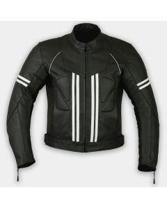 Motorbike Genuine Leather Motorcycle Biker Riding Jacket Men Black with White lining