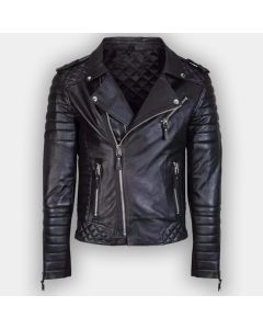 Mens Leather entire Brando Biker Style Quilted Black Motorcycle Leather Jacket