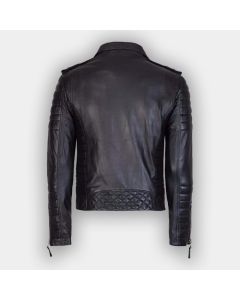Mens  Leather entire Brando Biker Style Quilted Black Motorcycle Leather Jacket