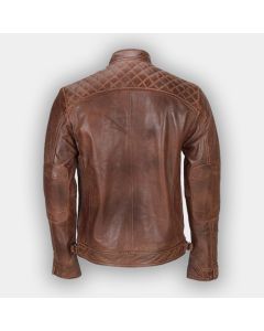 Mens Biker Quilted Classic Vintage Distressed Brown Real Leather Jacket
