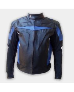 Mens Fashion Real Leather Motorbike Jacket Black and dark blue
