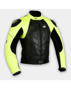 Motorbike Genuine Leather Motorcycle Riding Jacket Black and Yellow