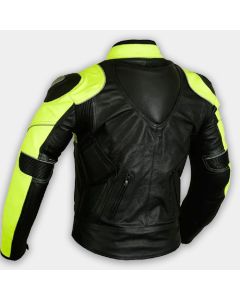 Motorbike Genuine Leather Motorcycle Riding Jacket Black and Yellow