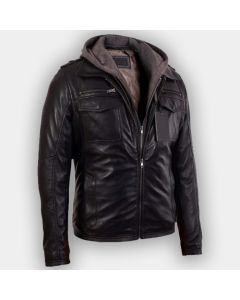 Mens Black Bomber Lambskin Real Leather Jacket With Hood New LJ-12