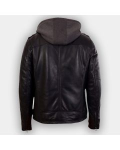 Mens Black Bomber Lambskin Real Leather Jacket With Hood New LJ-12