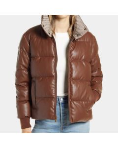 Women Puffer Leather Jacket Genuine Leather Top Quality PJ-19